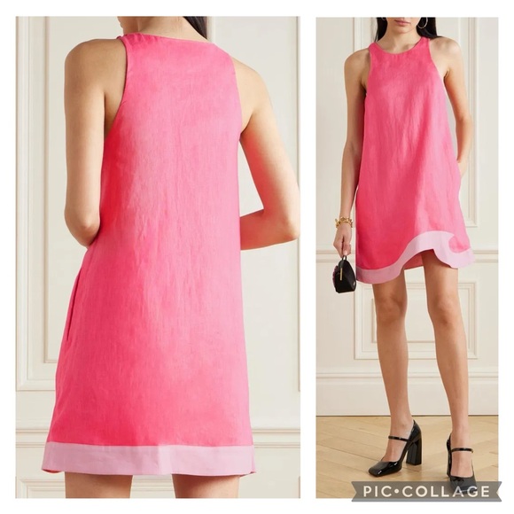 Staud M Allori Pink Linen Shift Dress Wave Hem - Picture 2 of 11